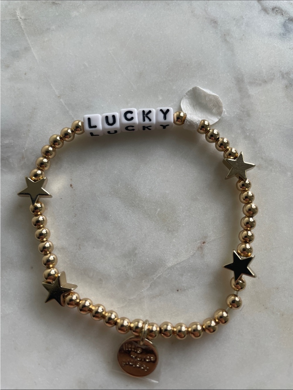 Little Words Project Gold Beaded 'Lucky' Stretch Bracelet